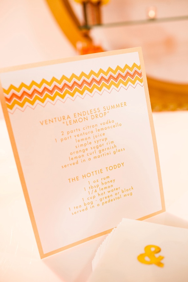 Copper Willow Paper Studio created a cocktail menu featuring the chevron motif.